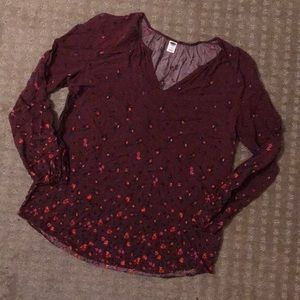 Old Navy Blouse Balloon Sleeve Maroon Floral US S